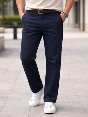jjjjound Men's Navy Chino Pants - Straight Fit Casual Trousers